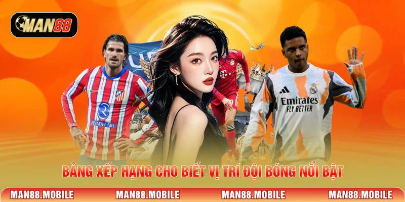 Bảng xếp hạng cho biết vị trí đội bóng nổi bật
