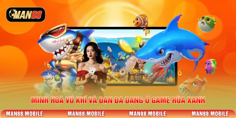 Minh họa vũ khí và đạn đa dạng ở game rùa xanh